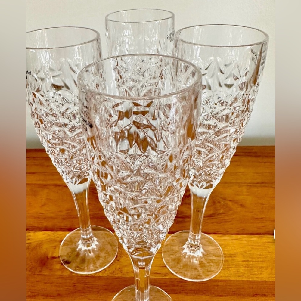 NEW in box ROGASKA crystal ‘Crushed Ice’ champagne flutes set of 4